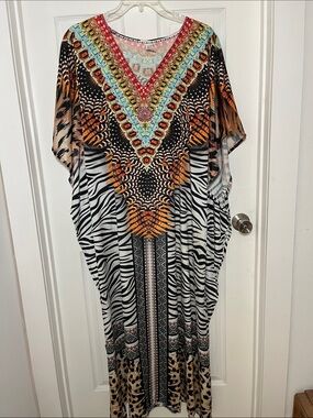 india boutique maxi dress India Boutique Umbrella Maxi Dress One Size Plus Size Blue Hippie Tie Dye NWT